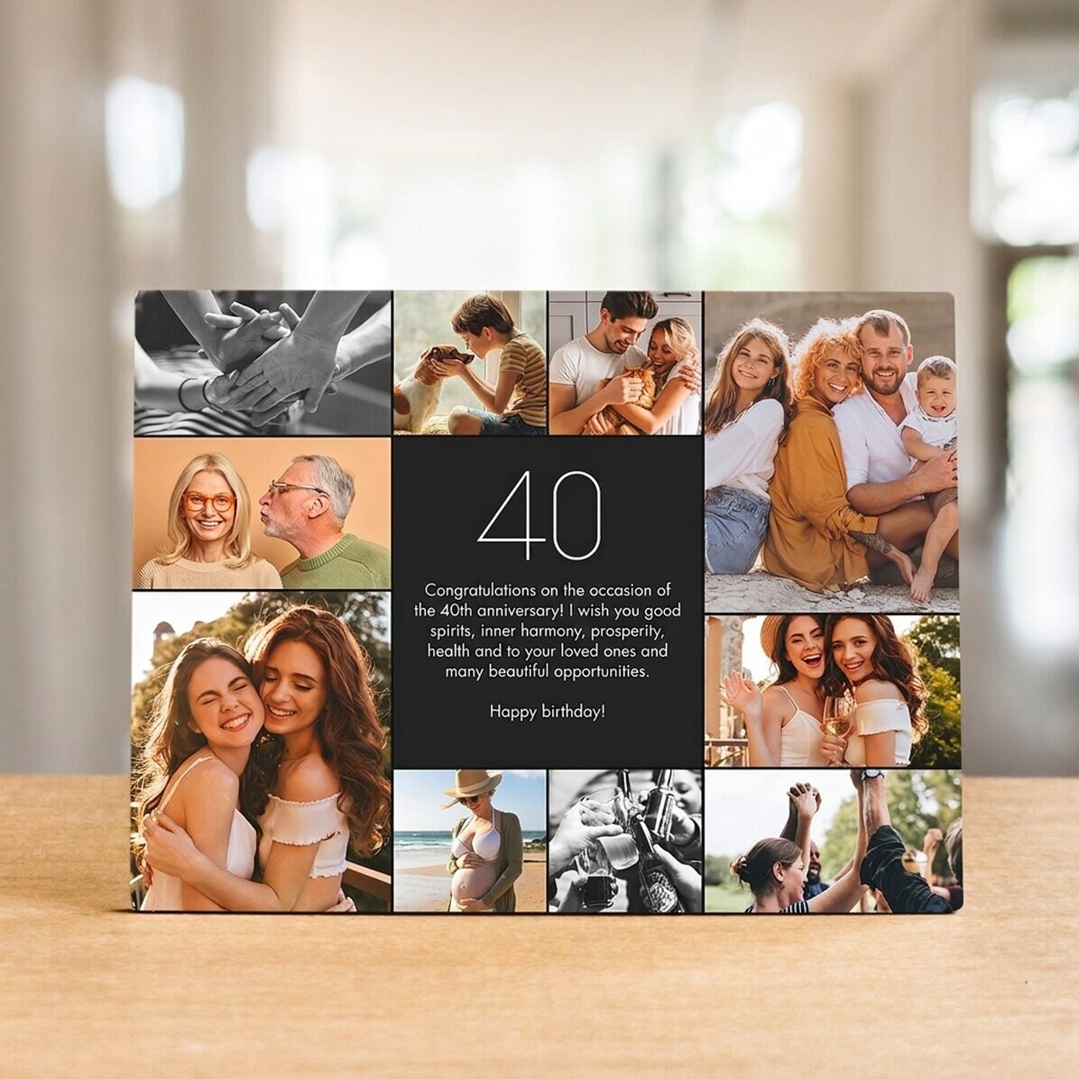 Personalised desk photo frame with 10 photos and text - Sweet 40