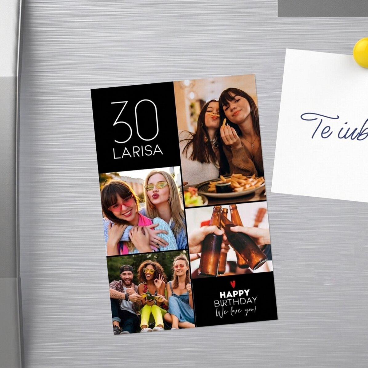 10x15 cm magnet personalised with text and 4 photos - Happy birthday