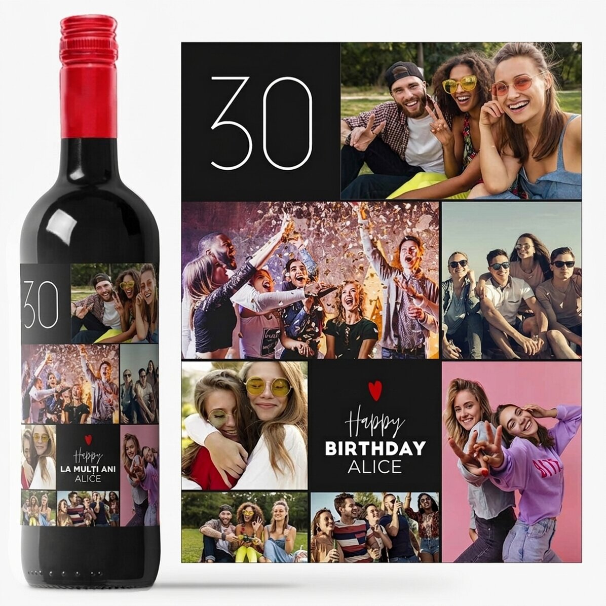 Personalised wine with text and 7 photos for your birthday - Happy birthday!