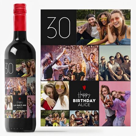 Personalised wine with text and 7 photos for your birthday - Happy birthday!