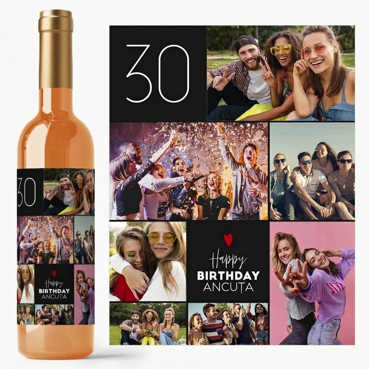 Personalised wine with text and 7 photos for your birthday - Happy birthday!