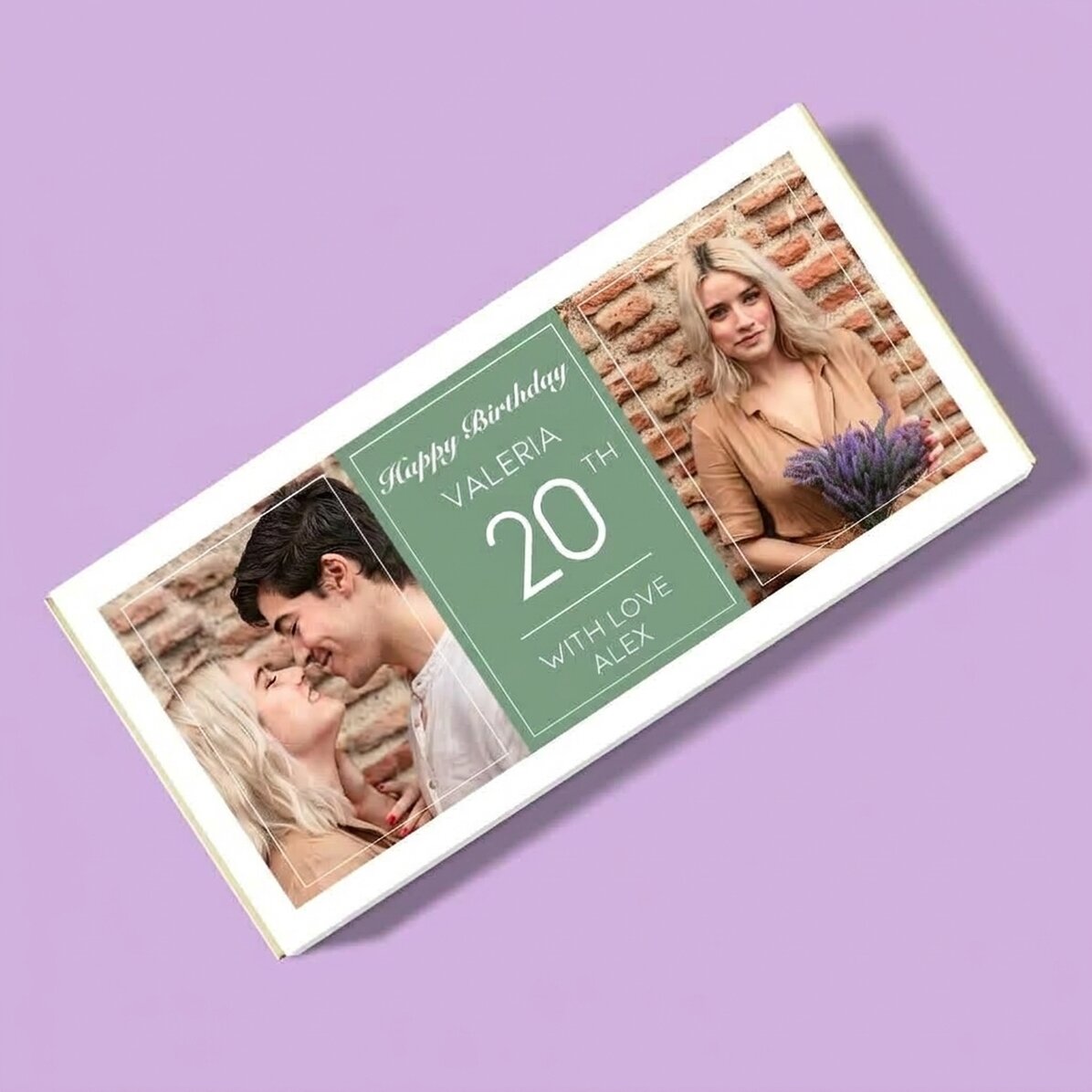 Personalised chocolate with two photos and text - Birthday