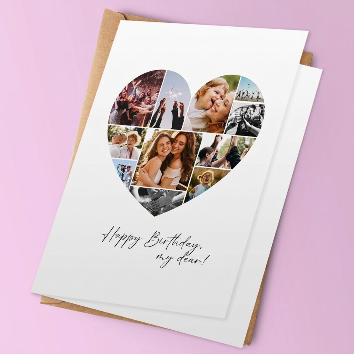 Personalised card with 11 photos in the shape of a heart