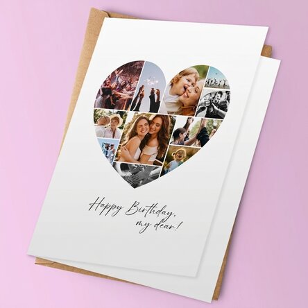 Personalised card with 11 photos in the shape of a heart