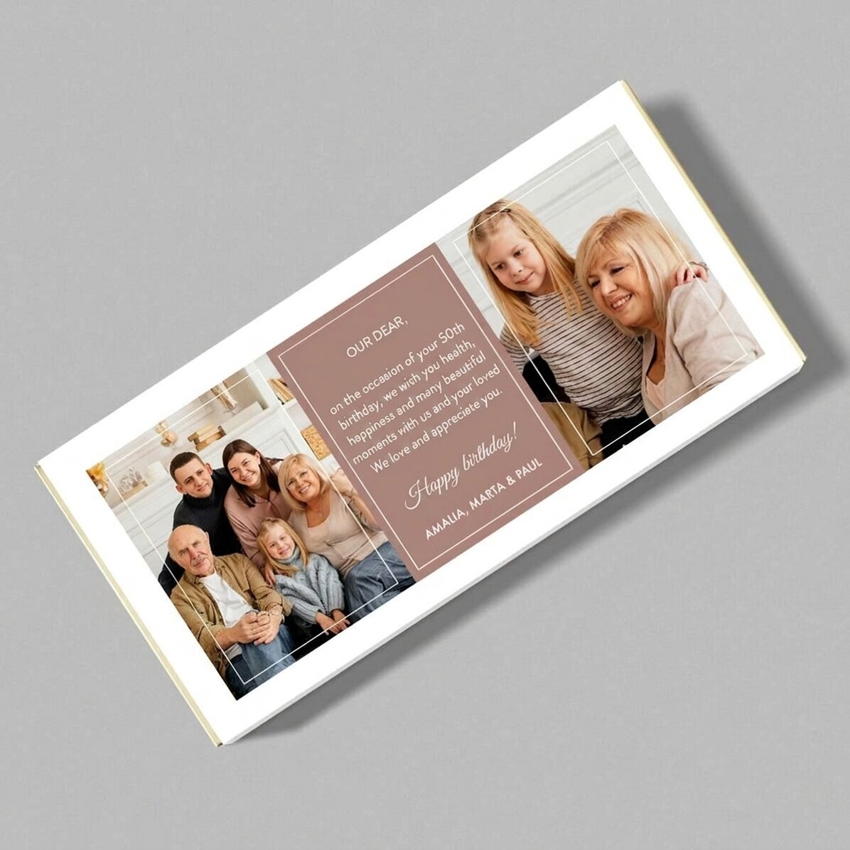 Personalised chocolate with two photos and text - Happy birthday