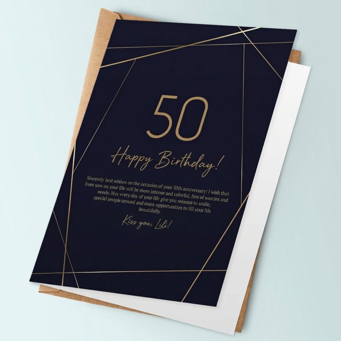 Personalised greeting card with text - Golden 50