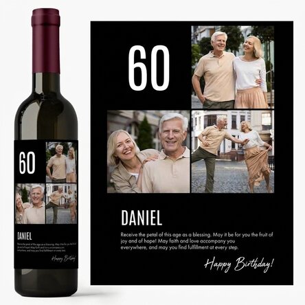 Personalised wine with text and 3 photos for a birthday - 60