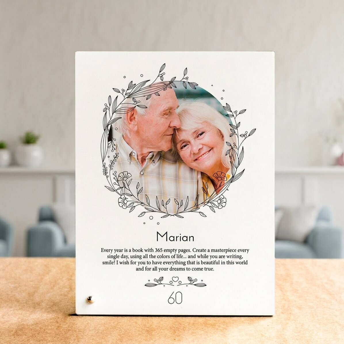 Personalised desk photo frame with a photo and text - Floral