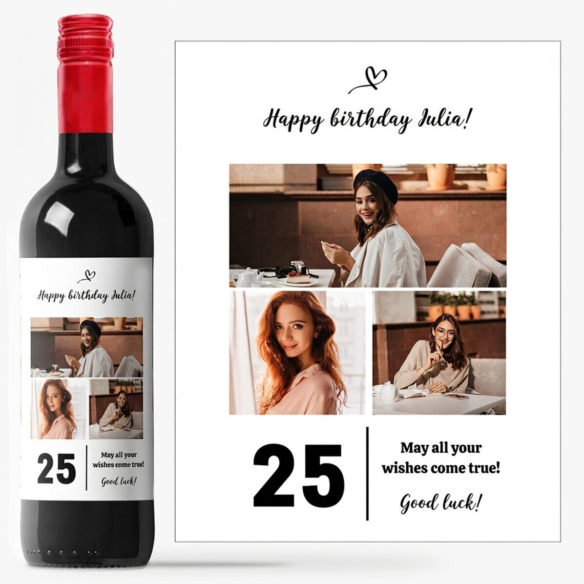 Personalised wine with text and 3 photos for a birthday - 25