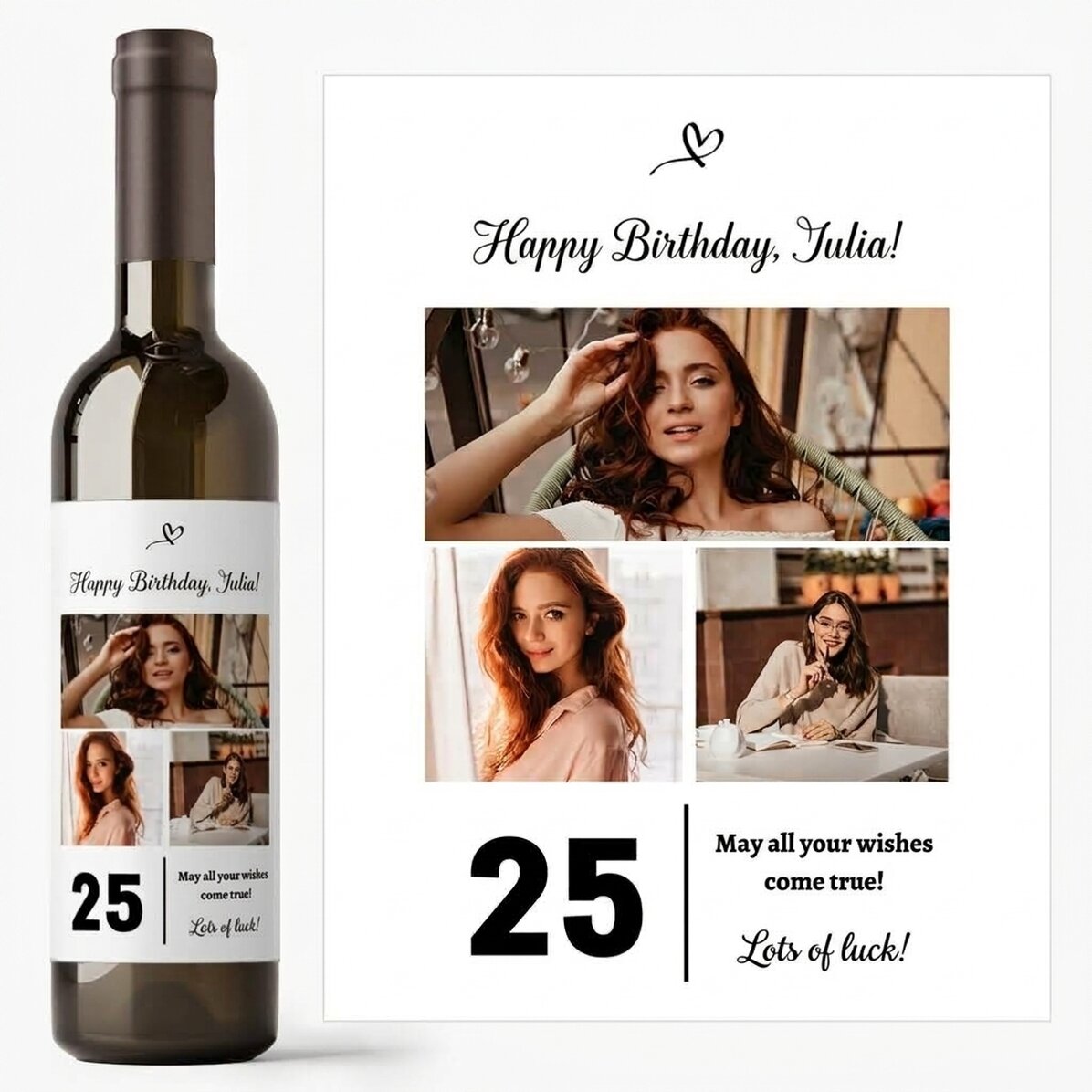 Personalised wine with text and 3 photos for a birthday - 25