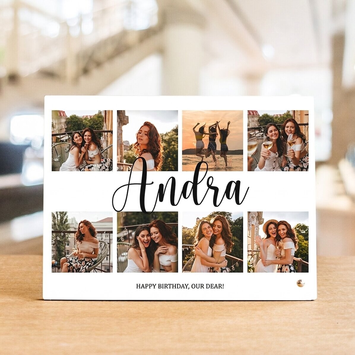 Personalised desk photo frame with 8 photos and text - Joy