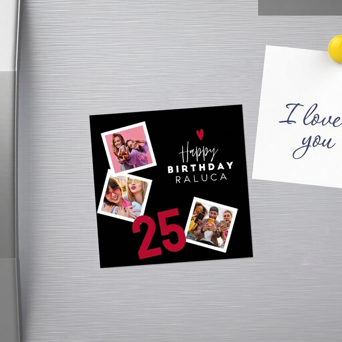 Personalised 10x10 magnet with 3 photos and text - Happy Birthday!