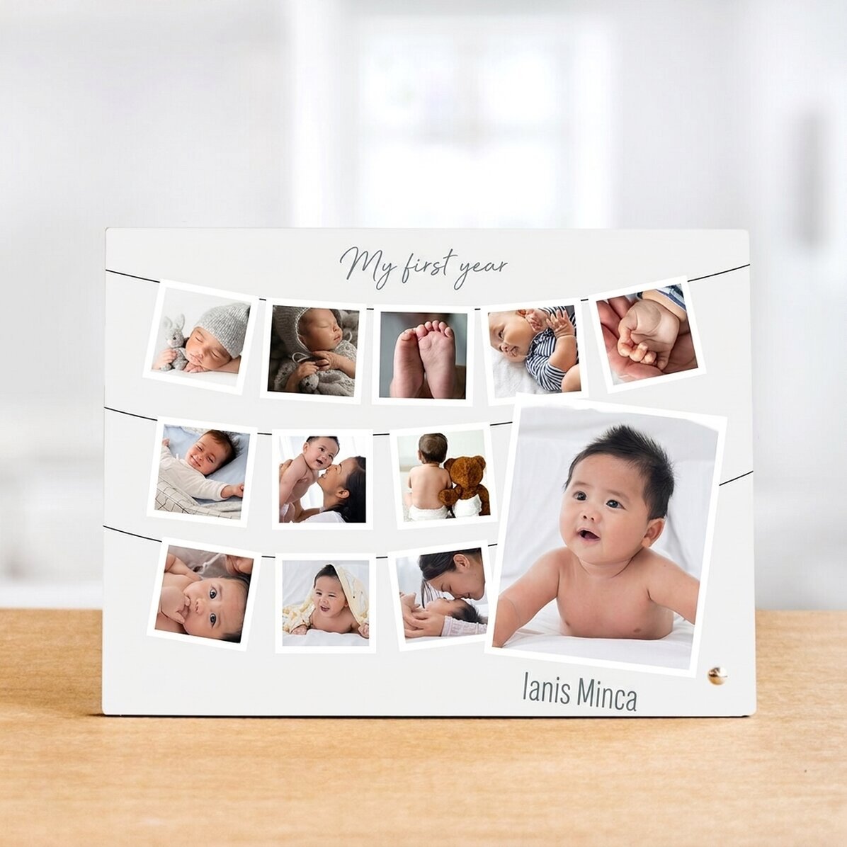 Personalised desk photo frame with 12 photos and text - My first year