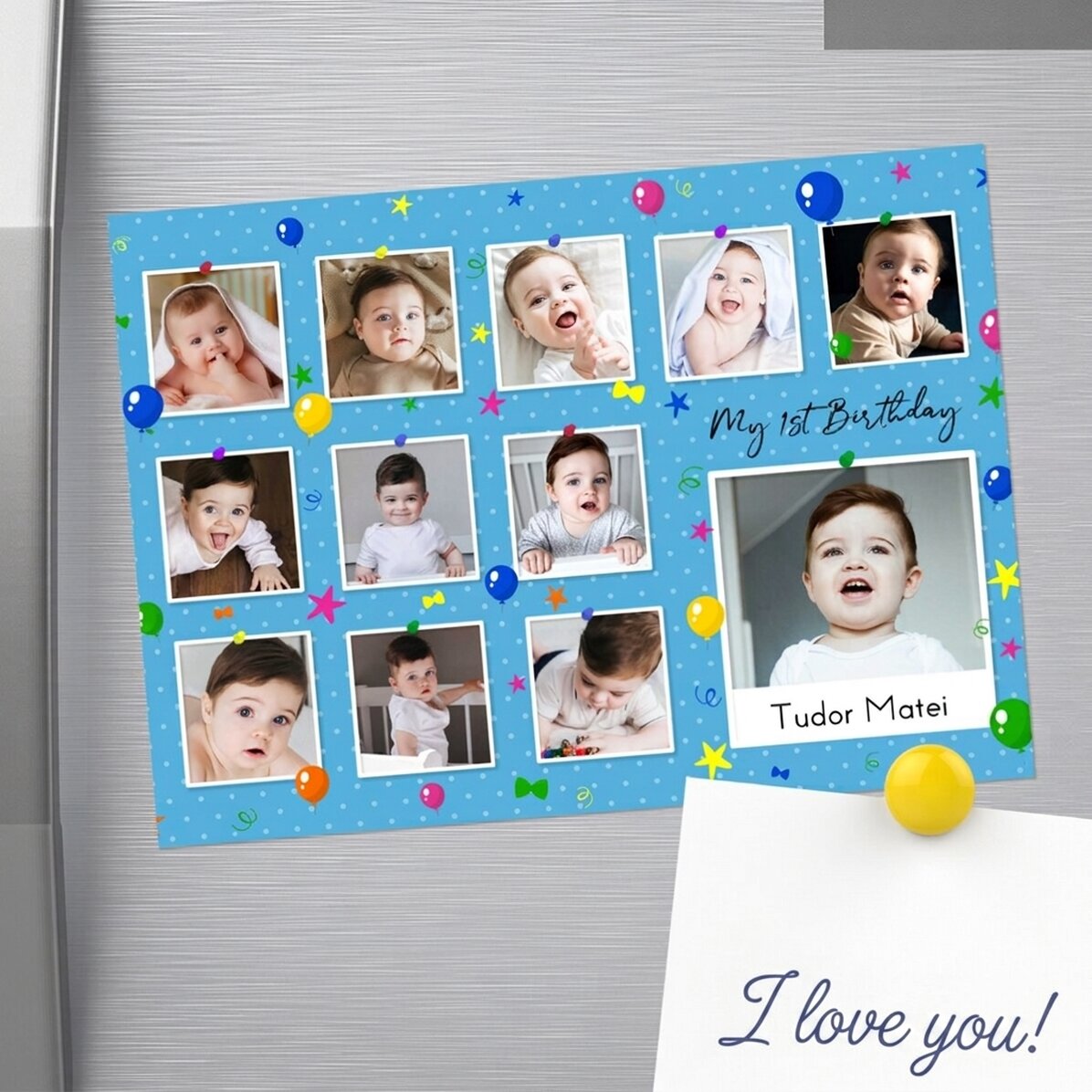 18x13cm magnet personalised with photos and text - My first birthday