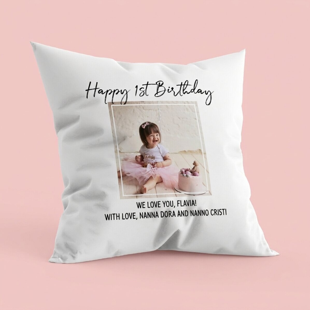 Personalised cushion with a photo and text - Happy Birthday