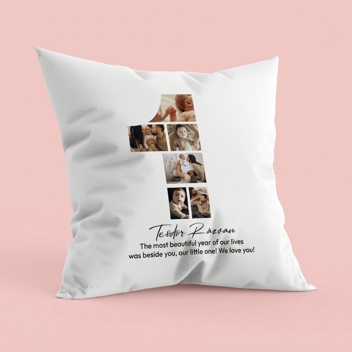 Personalised cushion with photos and text - 1st Birthday