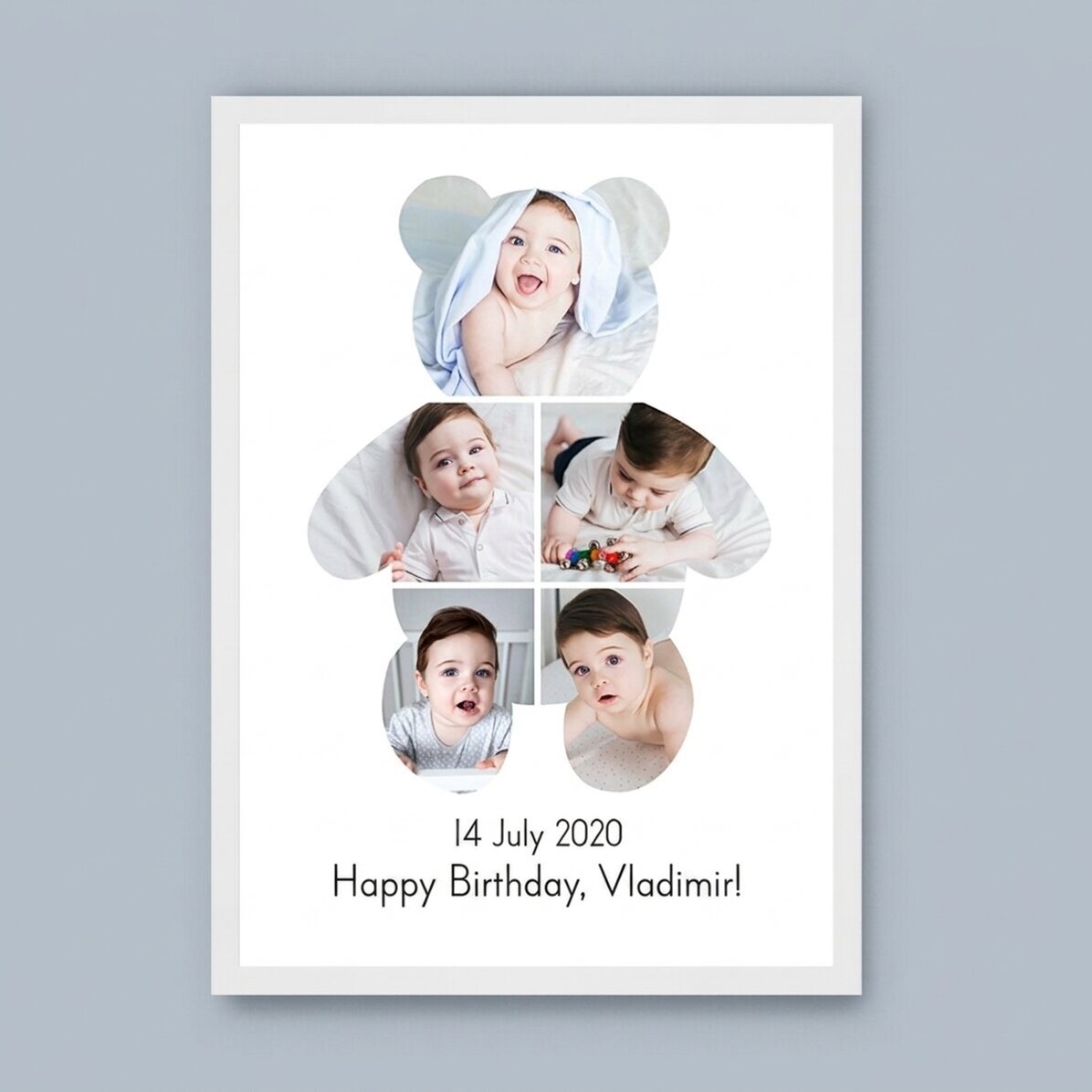 Personalised canvas with text and 5 photos - Teddy Bear