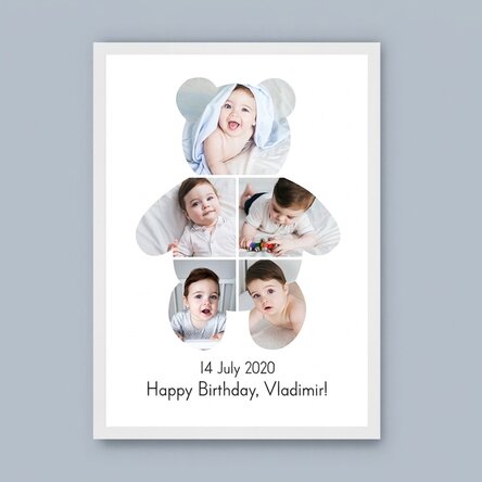 Personalised canvas with text and 5 photos - Teddy Bear