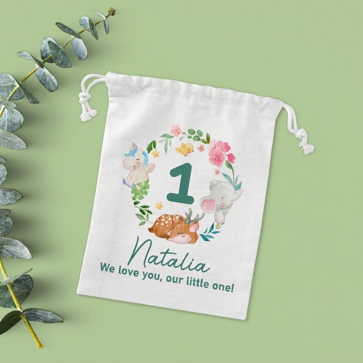 Small gift bag personalised with text - Happy birthday, little one!