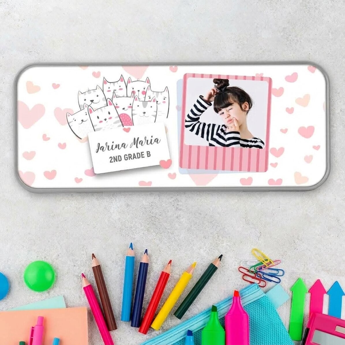 Personalised pencil case with a photo and text - Kitty