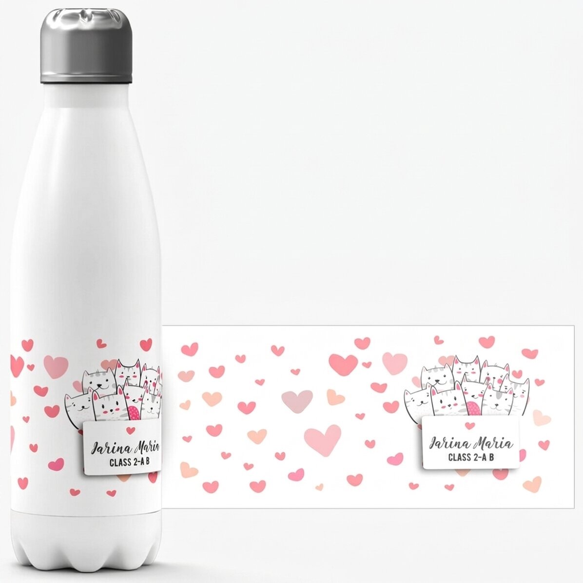 Thermos with white base personalised with name - Kitty