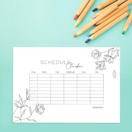 Personalised timetable with name - Flowers