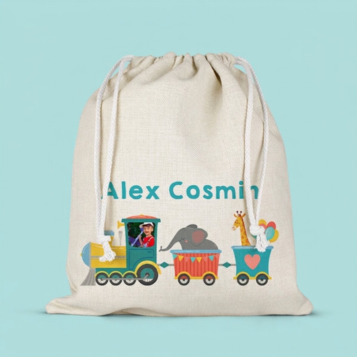 Medium bag personalised with name and photo - Train