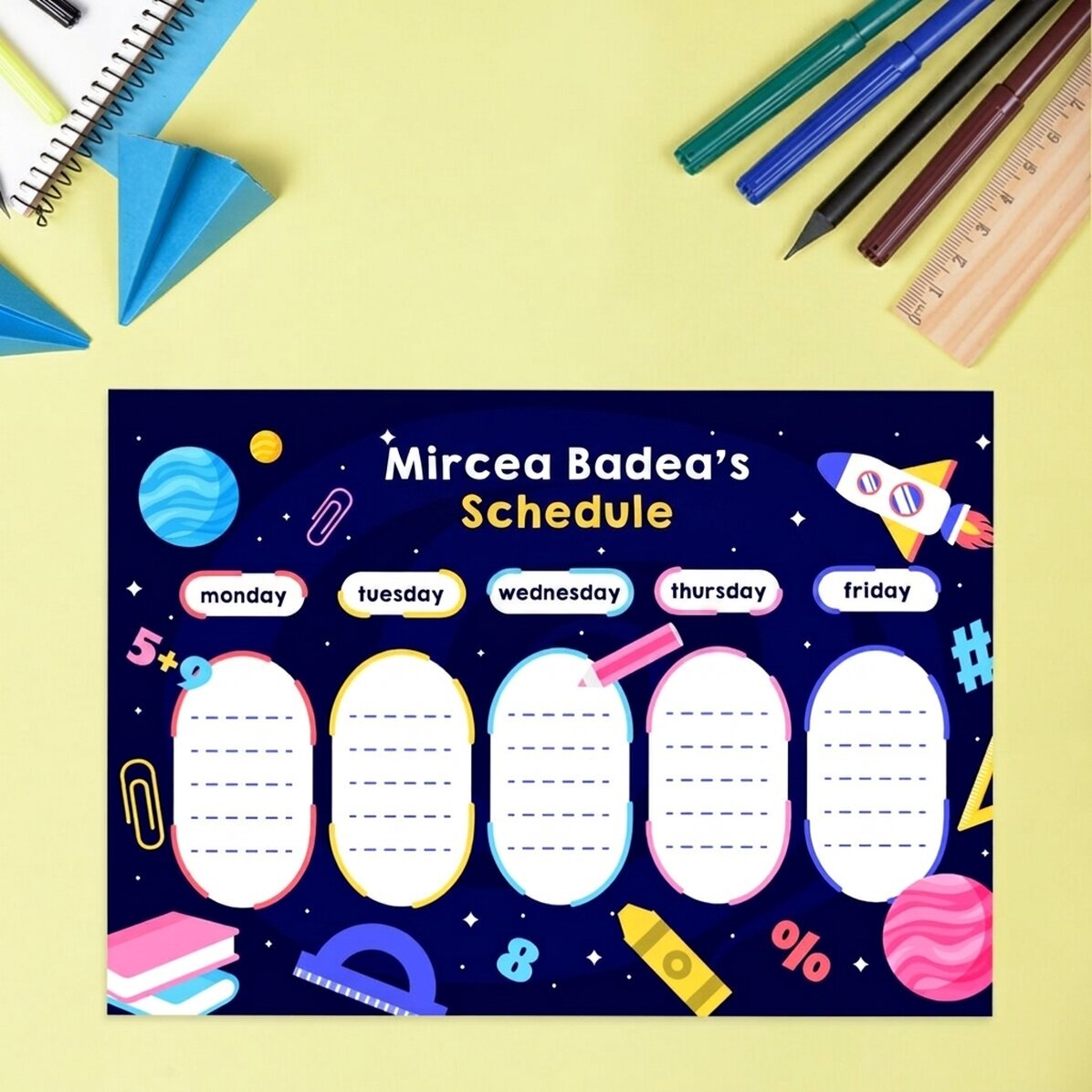 Personalised timetable with name - Space