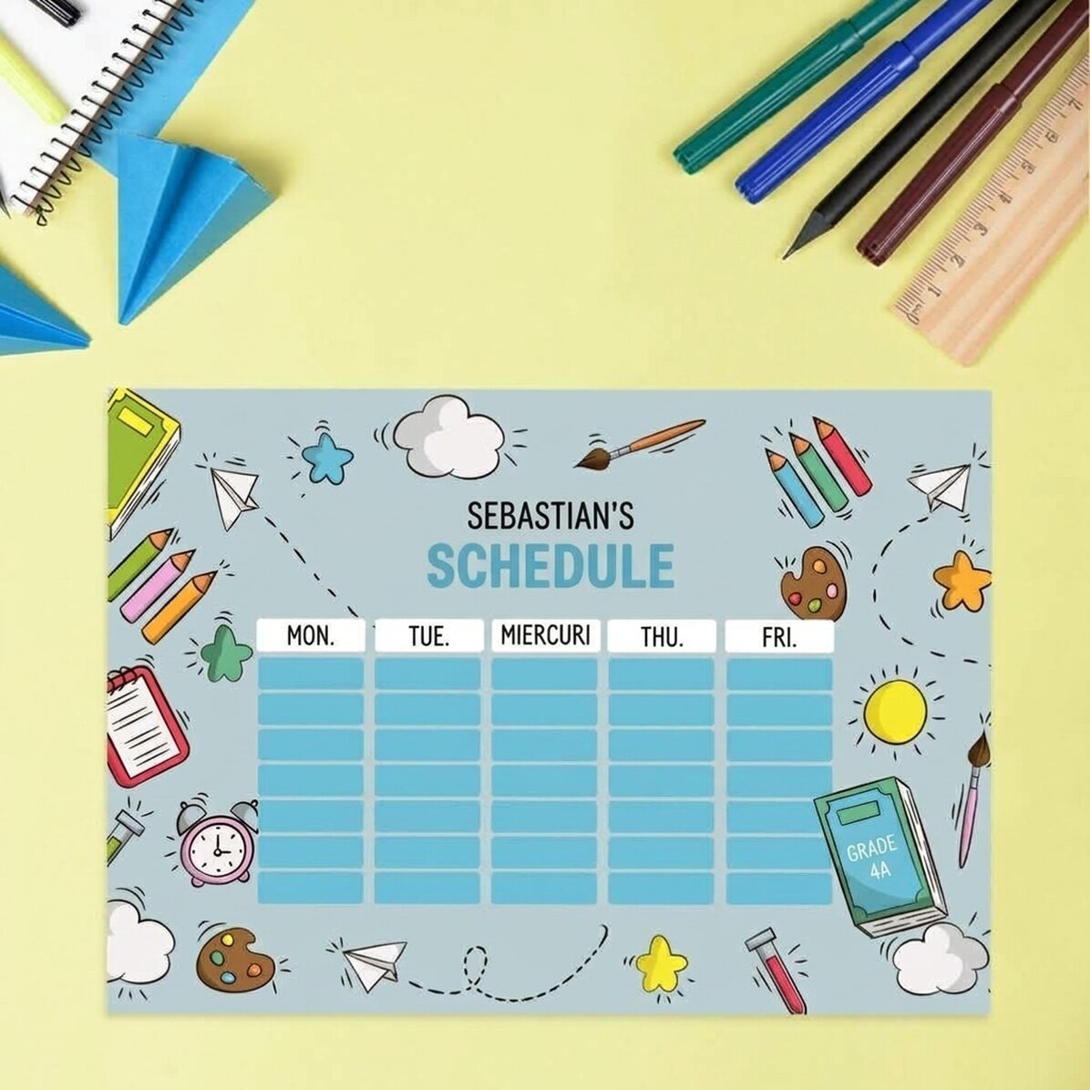 Personalised timetable with text - School