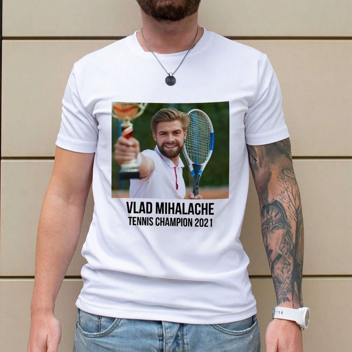 Personalised sports T-shirt with a photo and text