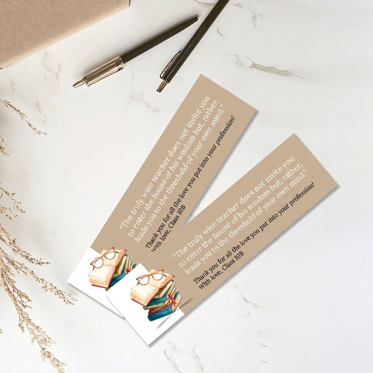 Personalised bookmark with message for teachers