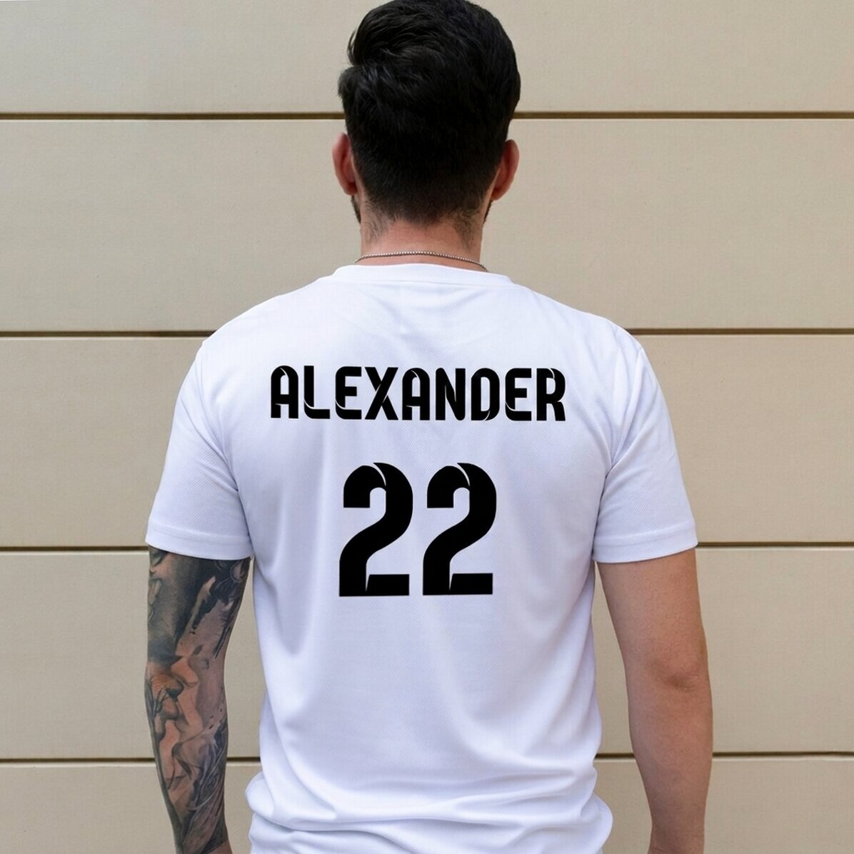 Personalised sports shirt with name and number on the back - football model