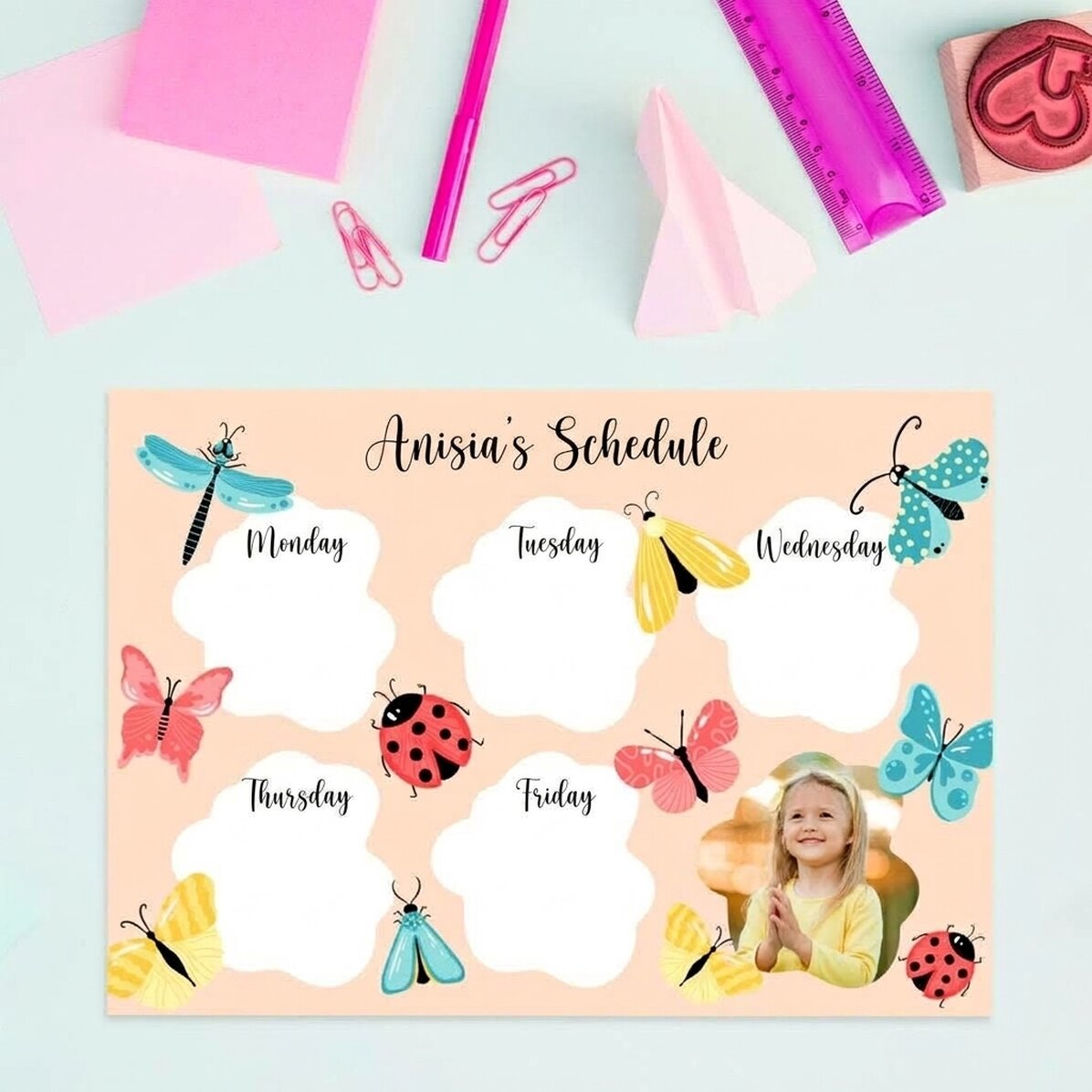 Personalised timetable with a photo and text - Butterflies