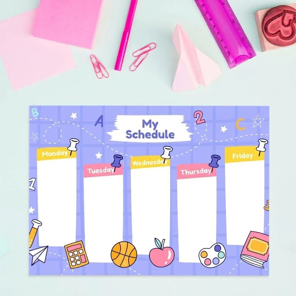 Personalised timetable with text - School activities
