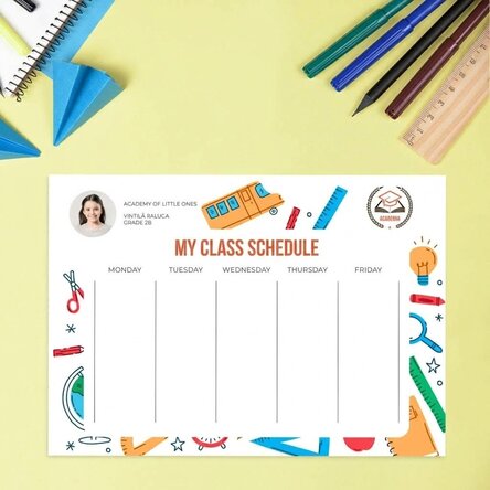 Personalised timetable with text, photo and logo