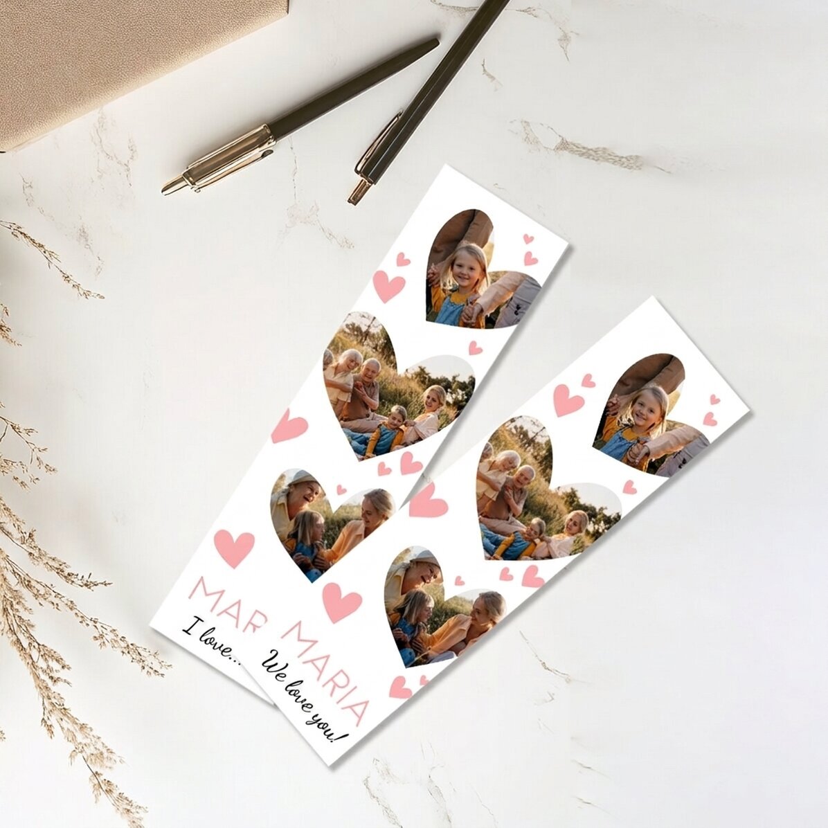 Personalised bookmark with 3 photos and text - Lovely