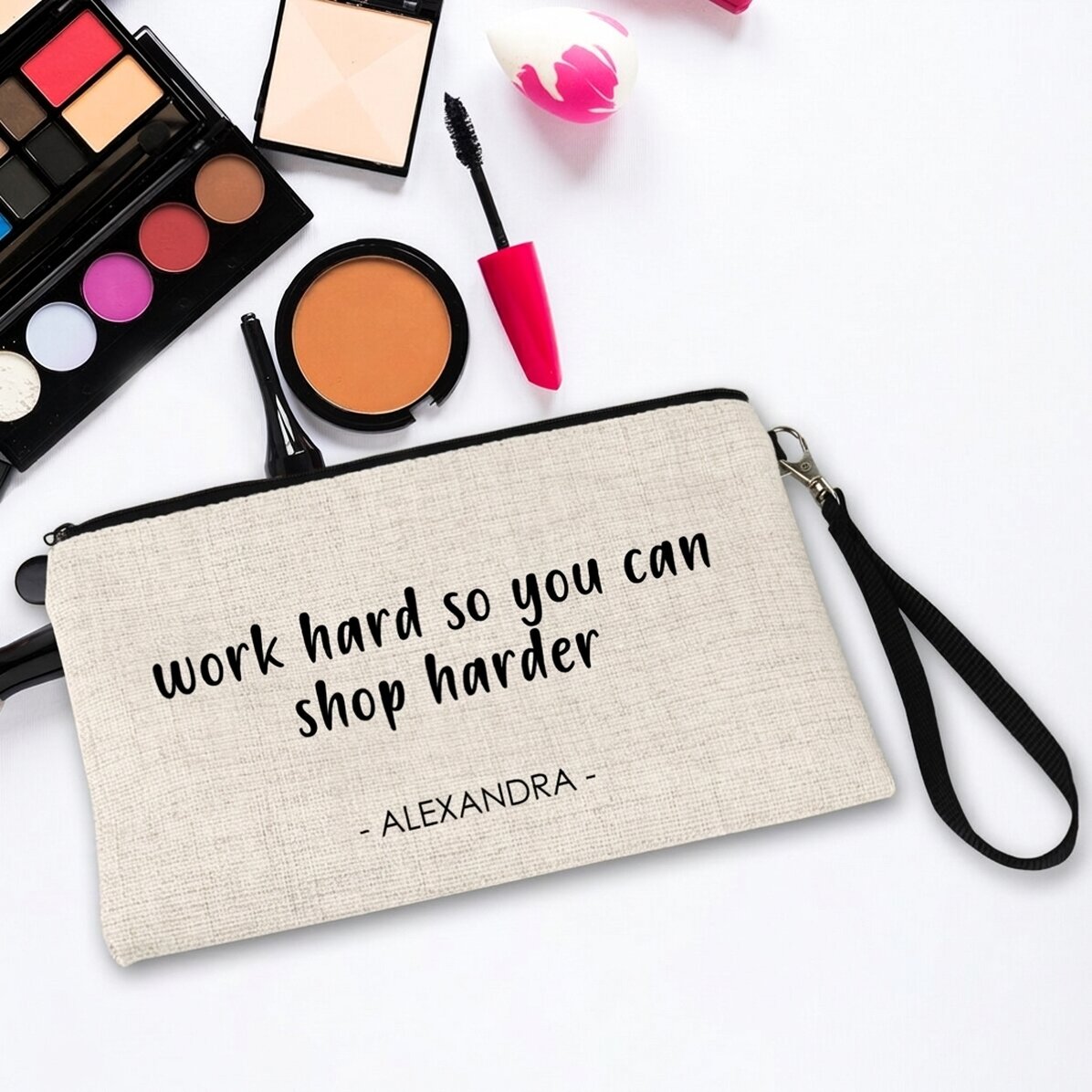 Personalised cosmetics bag with text