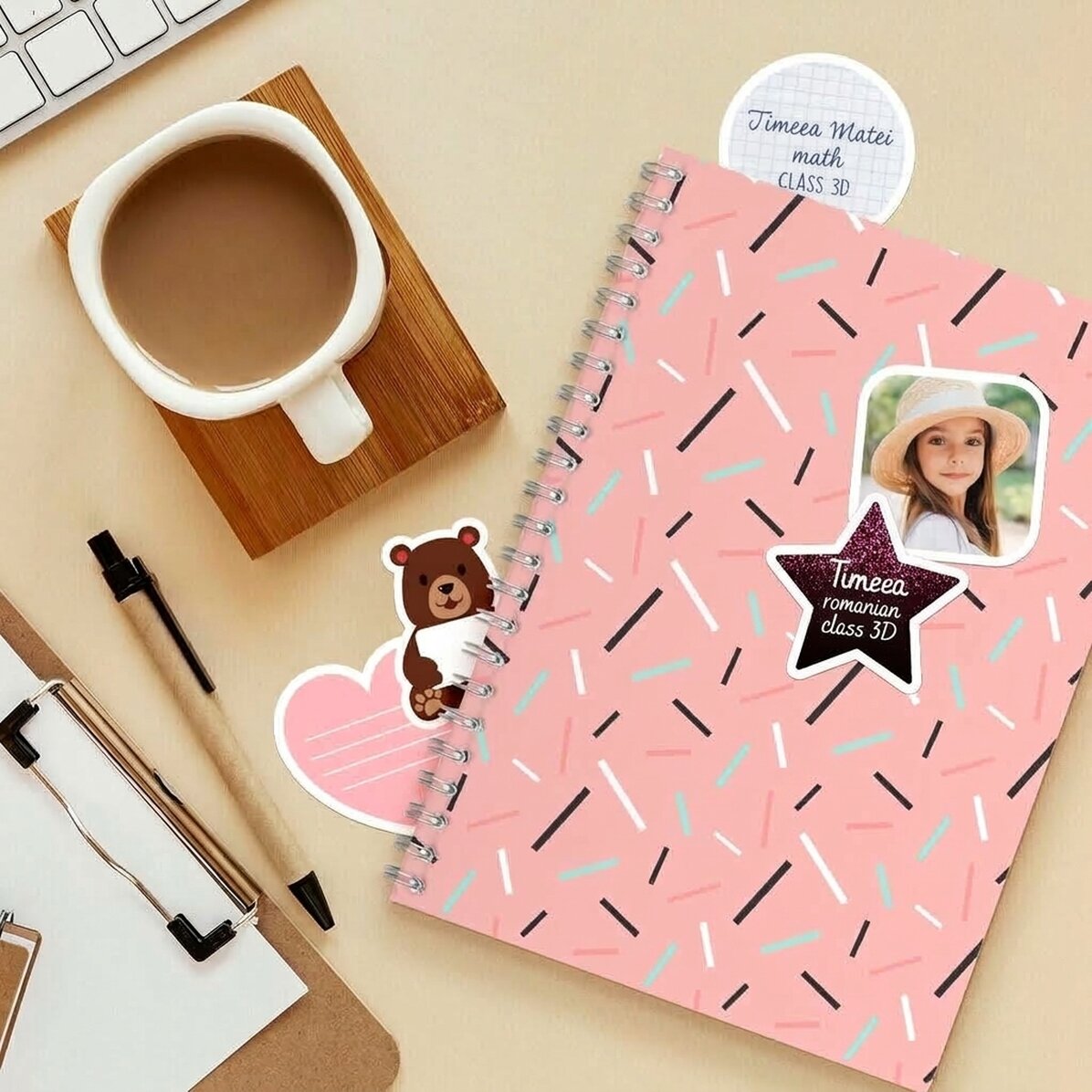 Set of 6 customised stickers (self-adhesive labels) for school - Cute