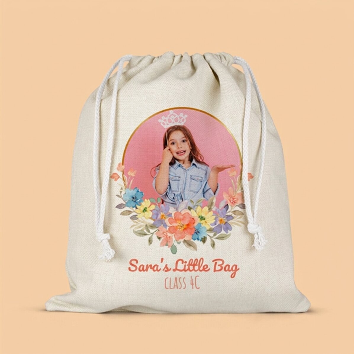 Personalised nursery bag with text and a photo - Flowers