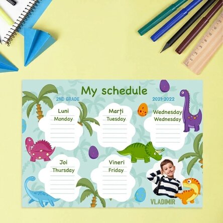 Personalised timetable with a photo and text - Dino