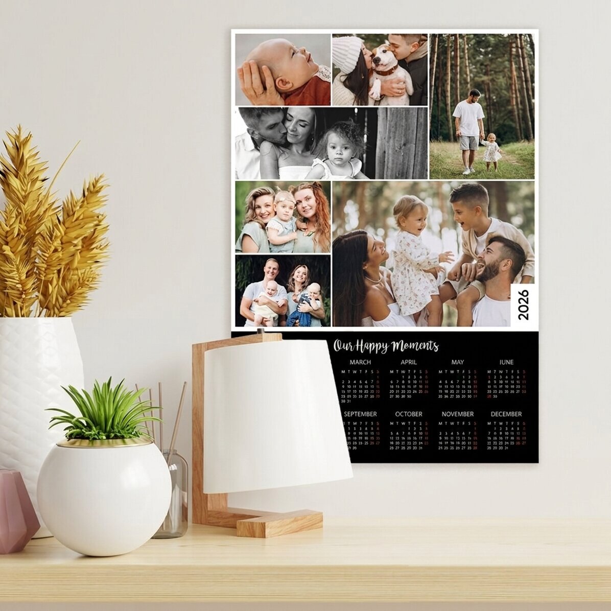 Personalised calendar poster with 7 photos and text