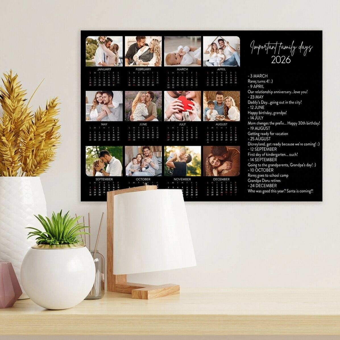 Personalised calendar poster with 12 photos and text - Special days
