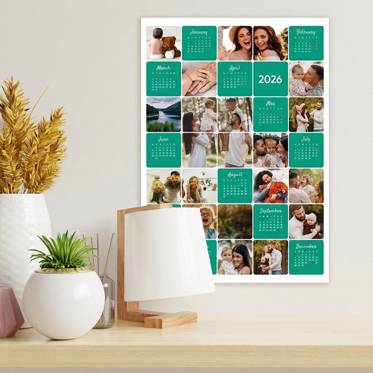 Personalised calendar poster with 16 photos