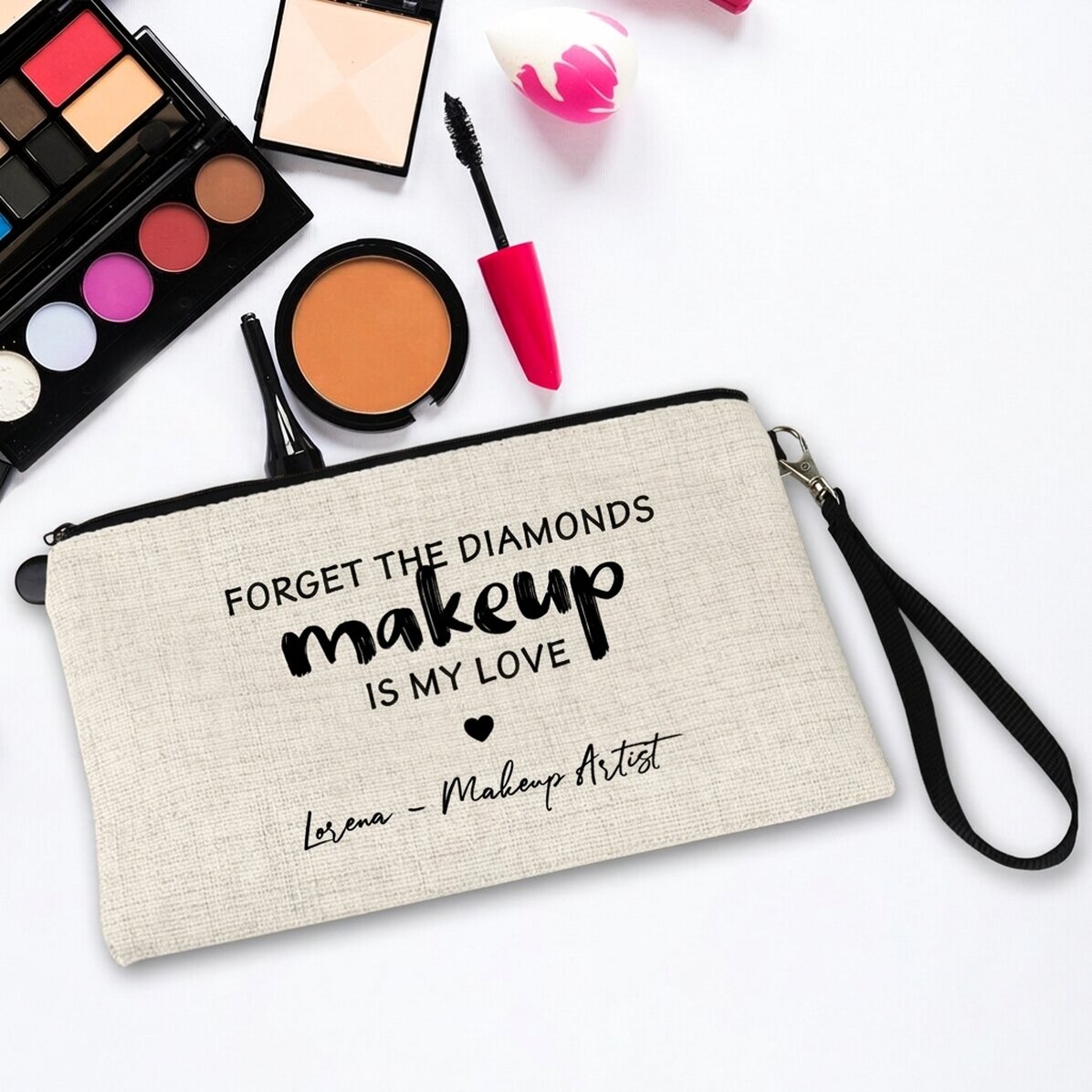 Personalised cosmetics bag with text - I love makeup