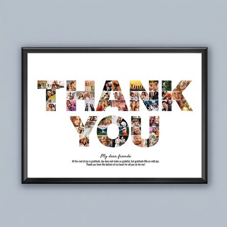 Personalised landscape canvas with 46 photos and text - THANK YOU