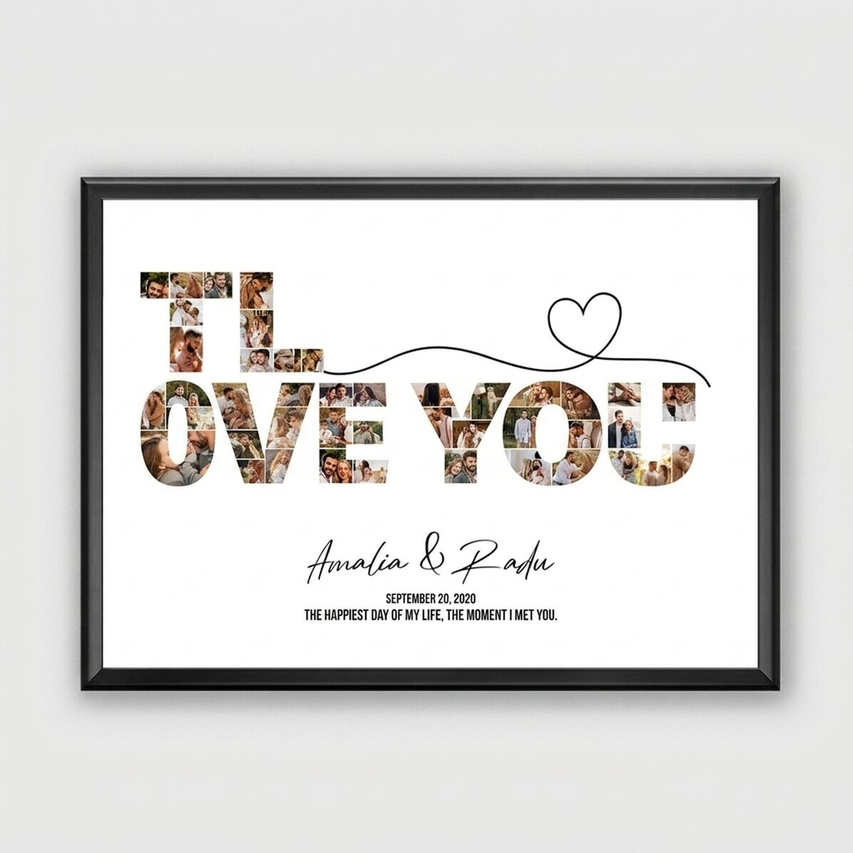 Personalised landscape canvas with 49 photos and text - I love you