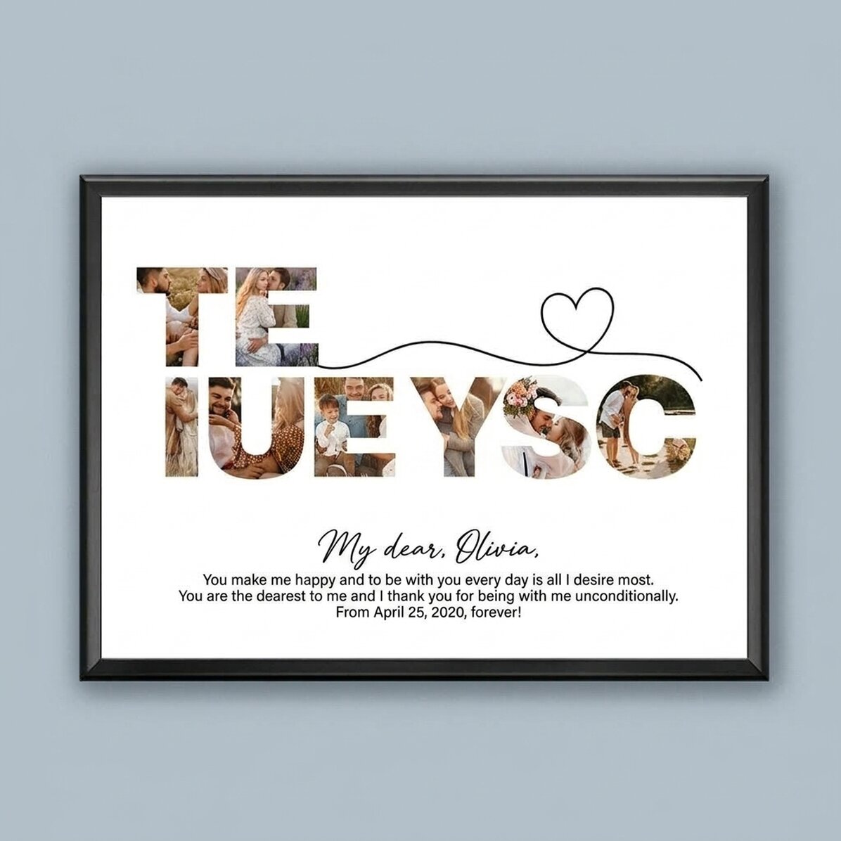 Personalised landscape canvas with 8 photos and text - I love you