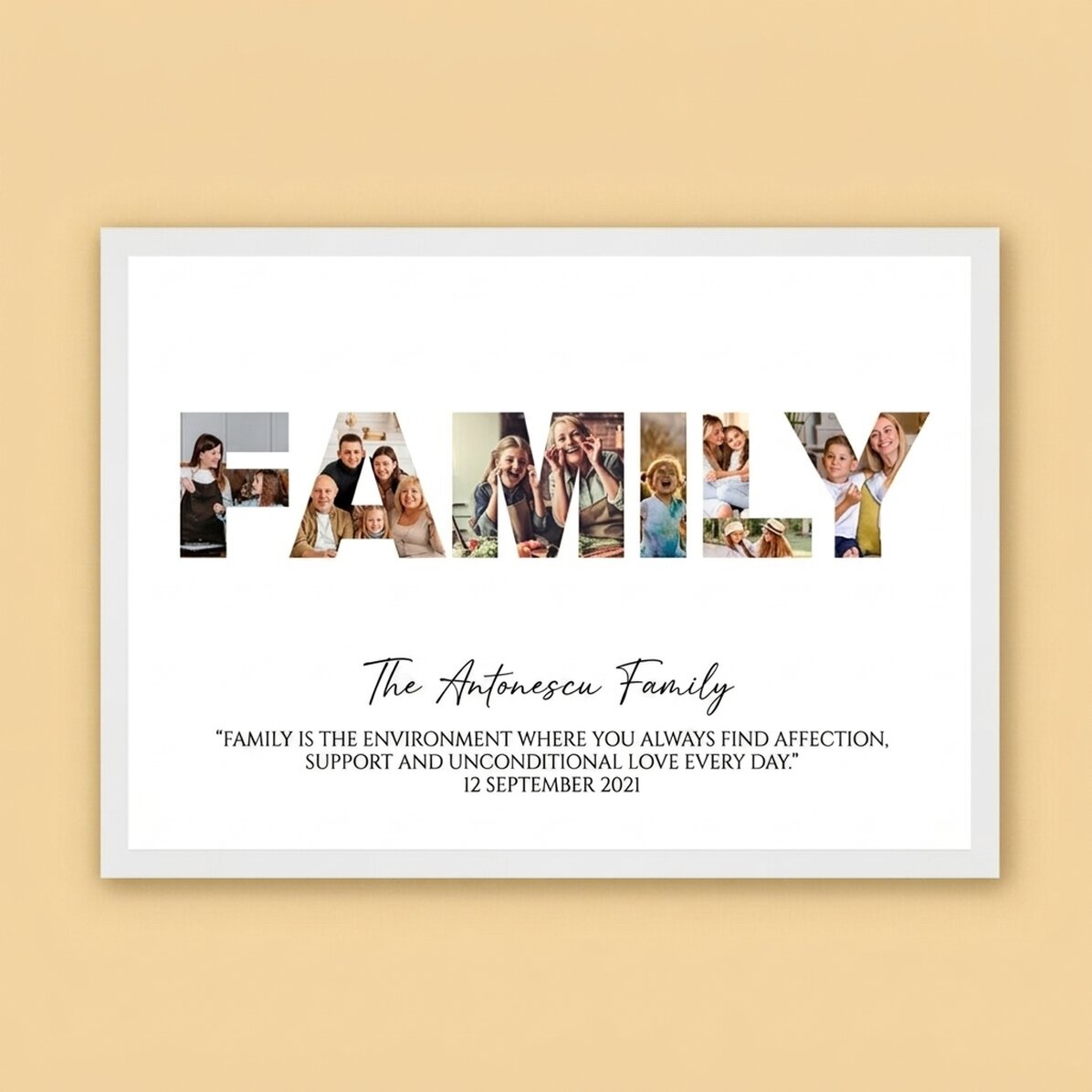 Personalised landscape canvas with 7 photos and text - Family