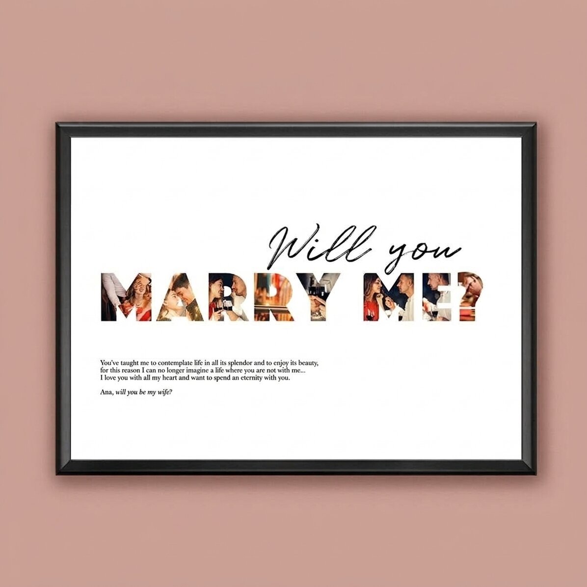 Personalised landscape canvas with 8 photos and text - Will you marry me?