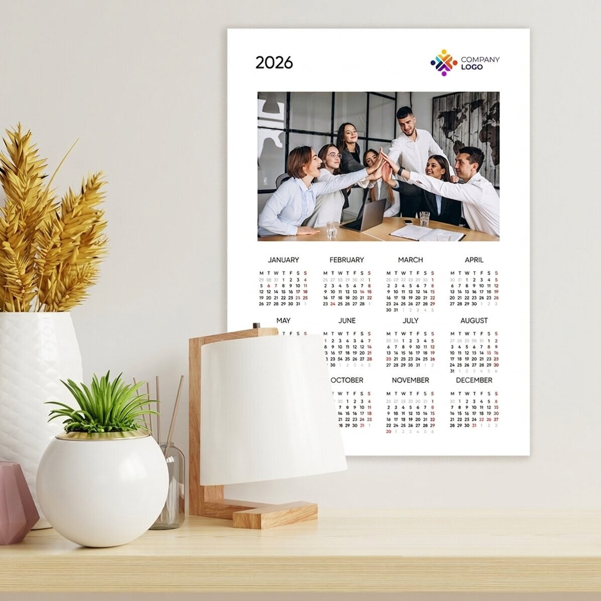 Personalised calendar poster with logo and photo